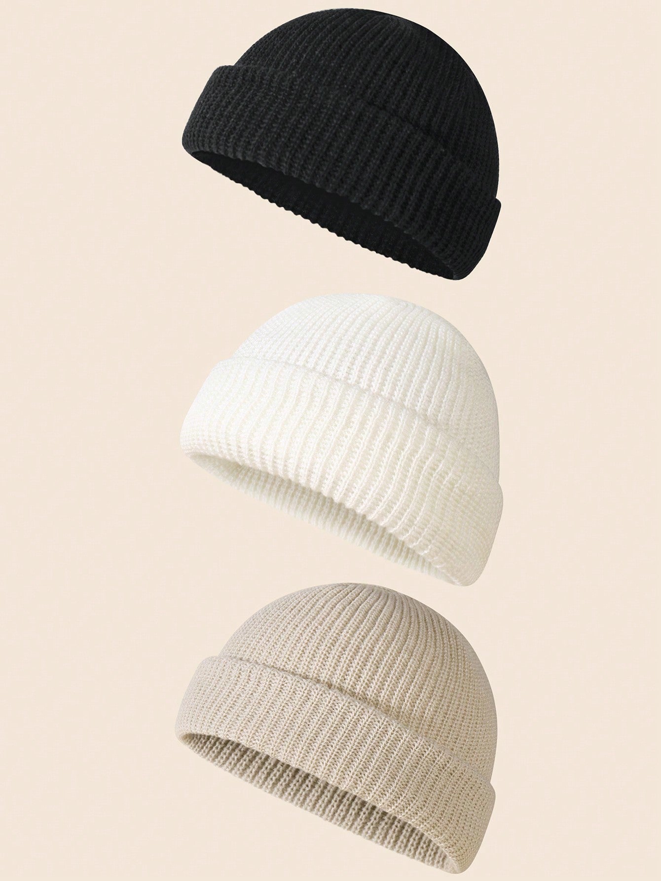 3pcs/Pack Solid Color Knitted Beanie Hat