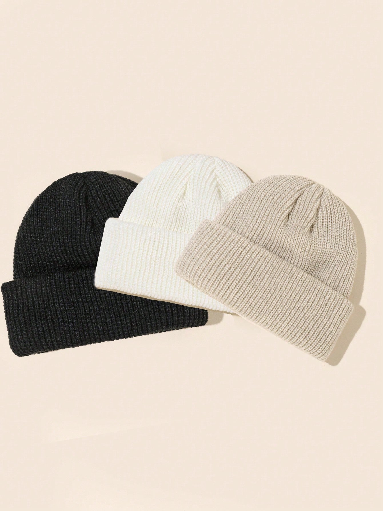 3pcs/Pack Solid Color Knitted Beanie Hat