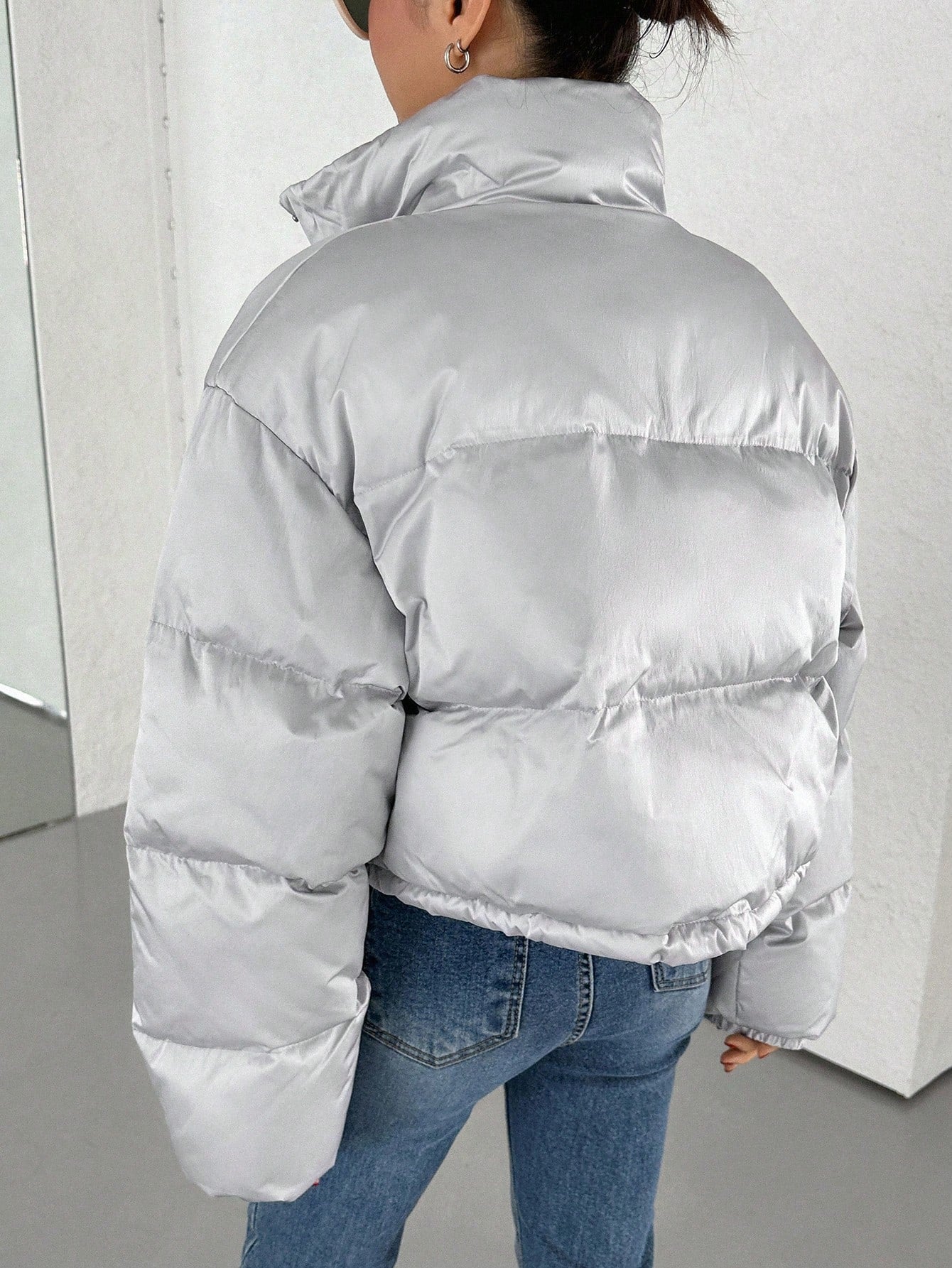 DAZY Drawstring Hem Drop Shoulder Zip Up Padded Coat